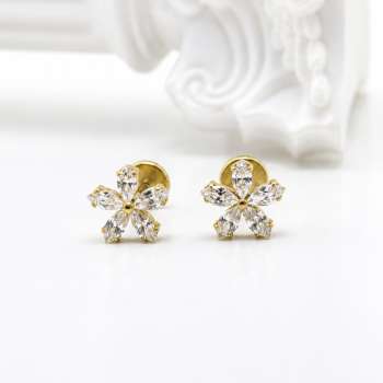 Gold cz flower flat back